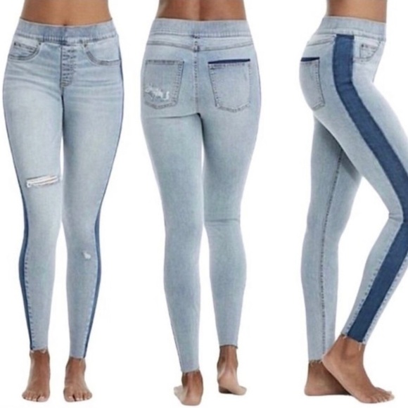 SPANX Side Stripe Distressed Skinny Jeans in light Wash Size M - Picture 1 of 13
